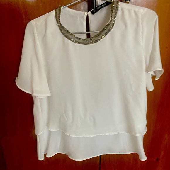ZARA DOUBLE LAYER BLOUSE WITH EMBROIDERY ARND NECK - Picture 2 of 3